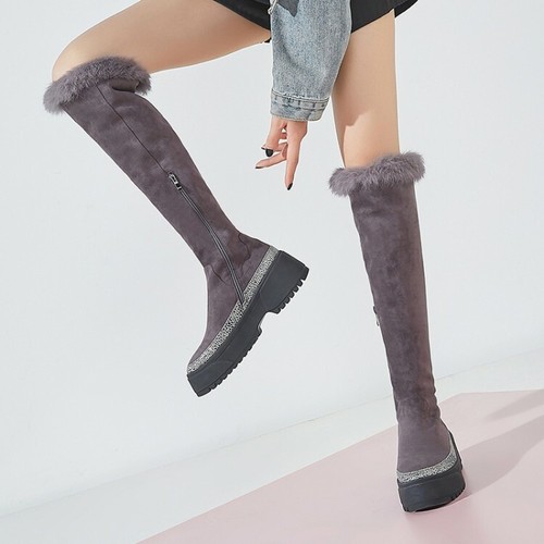 thigh high boots with fur trim